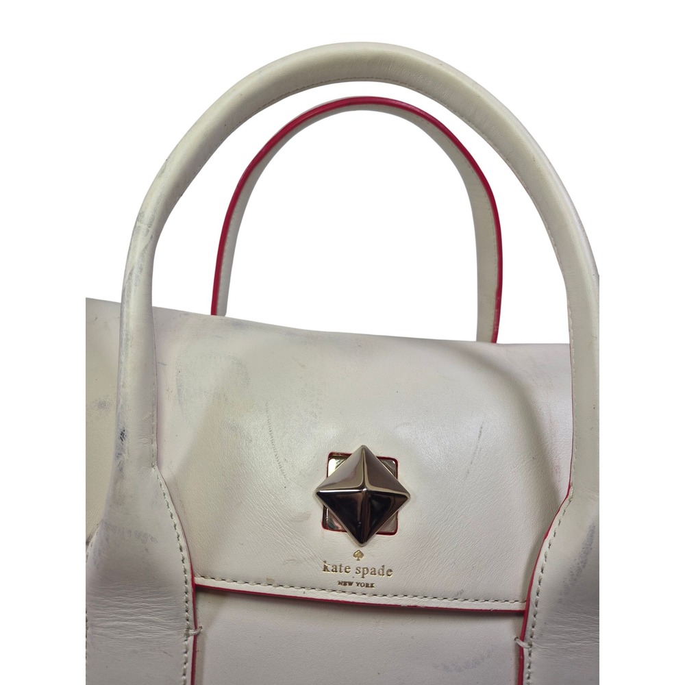 Kate Spade 2 Park Avenue Leather Flap Satchel Bag Pyramid Turnlock Purse READ - Picture 4 of 16